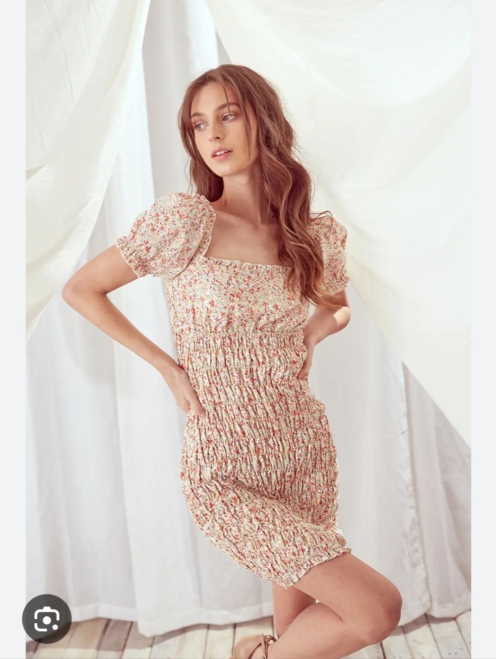 Storia Dress Small Milkmaid Babydoll Ruffle Floral Coquette Puff Sleeve Midi